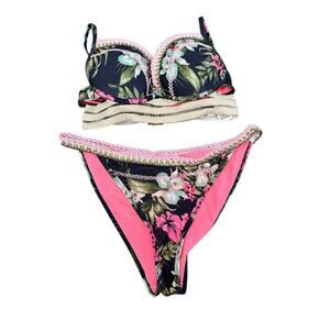 River Island Women's Multicolor Floral Print Beach Bikini Top & Bottom Size 14